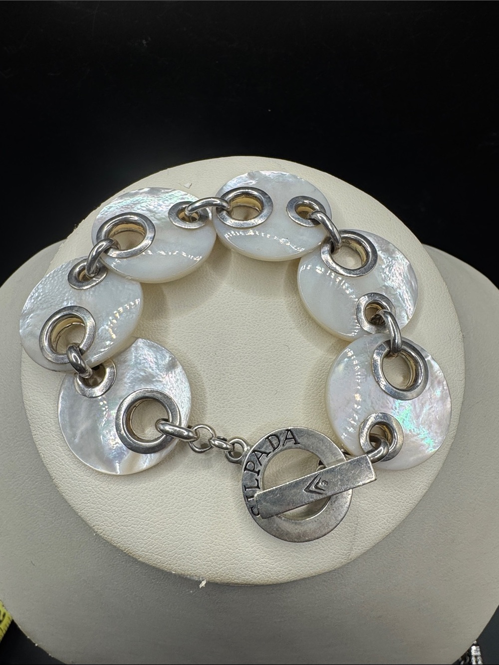 Silpada White Mother-of-Pearl Circle Link Bracelet 7.5 in